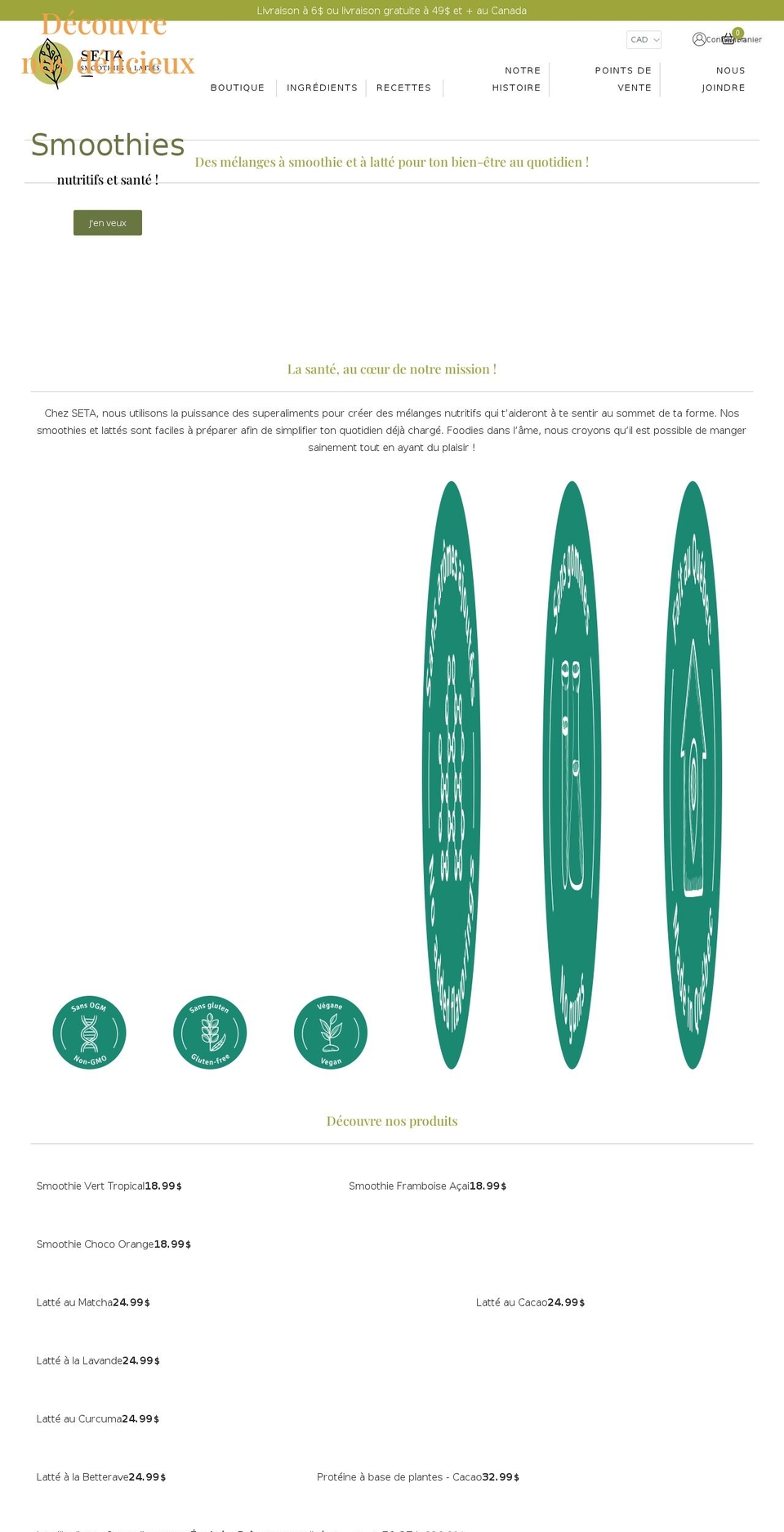 setaorganic.com shopify website screenshot