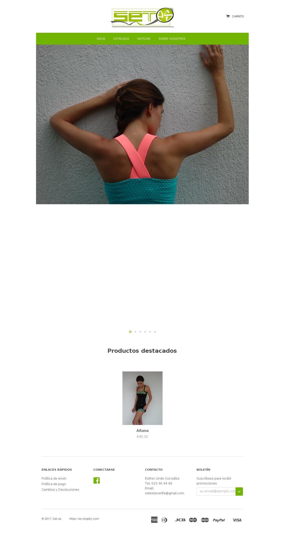 setesonline.com shopify website screenshot