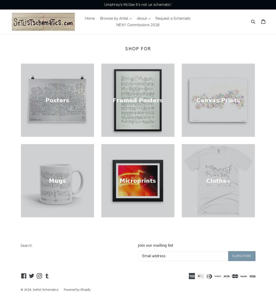 setlistschematics.com shopify website screenshot