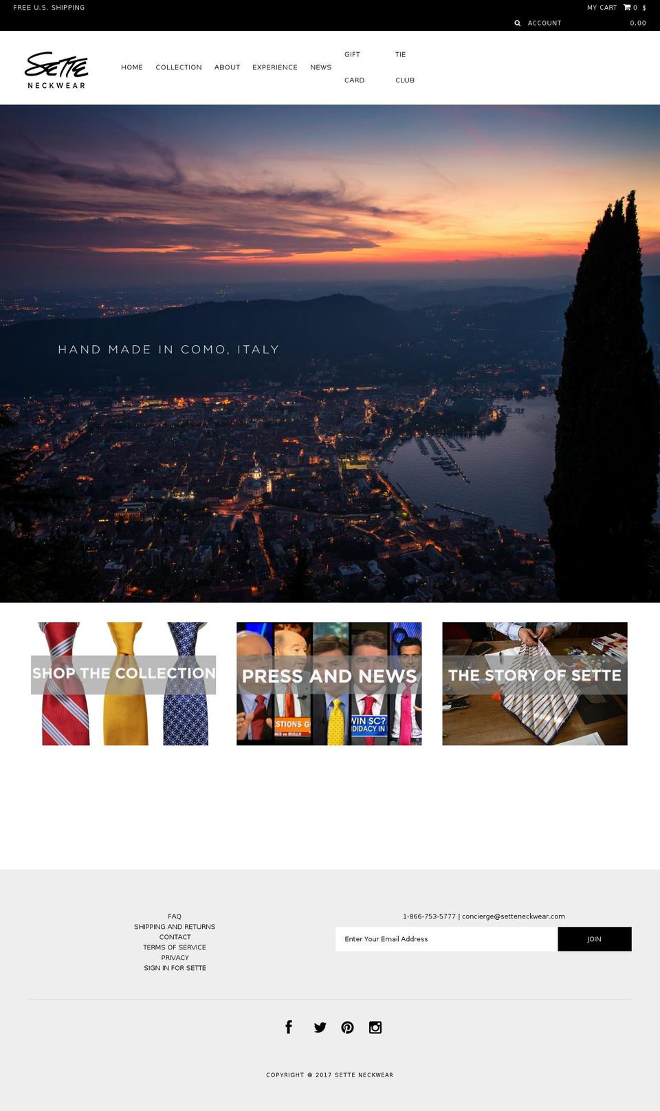 setteneckwear.com shopify website screenshot
