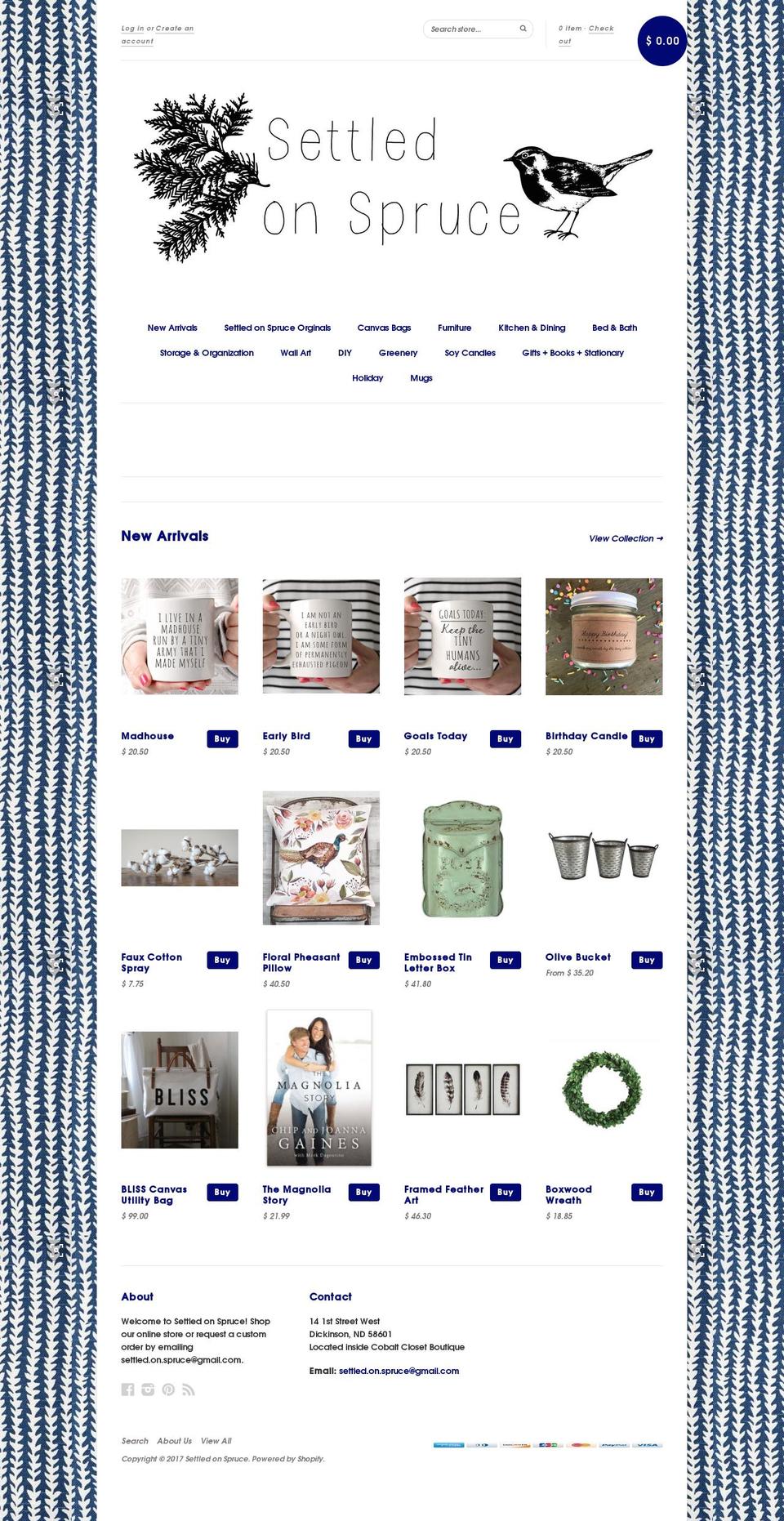 settledonspruce.com shopify website screenshot