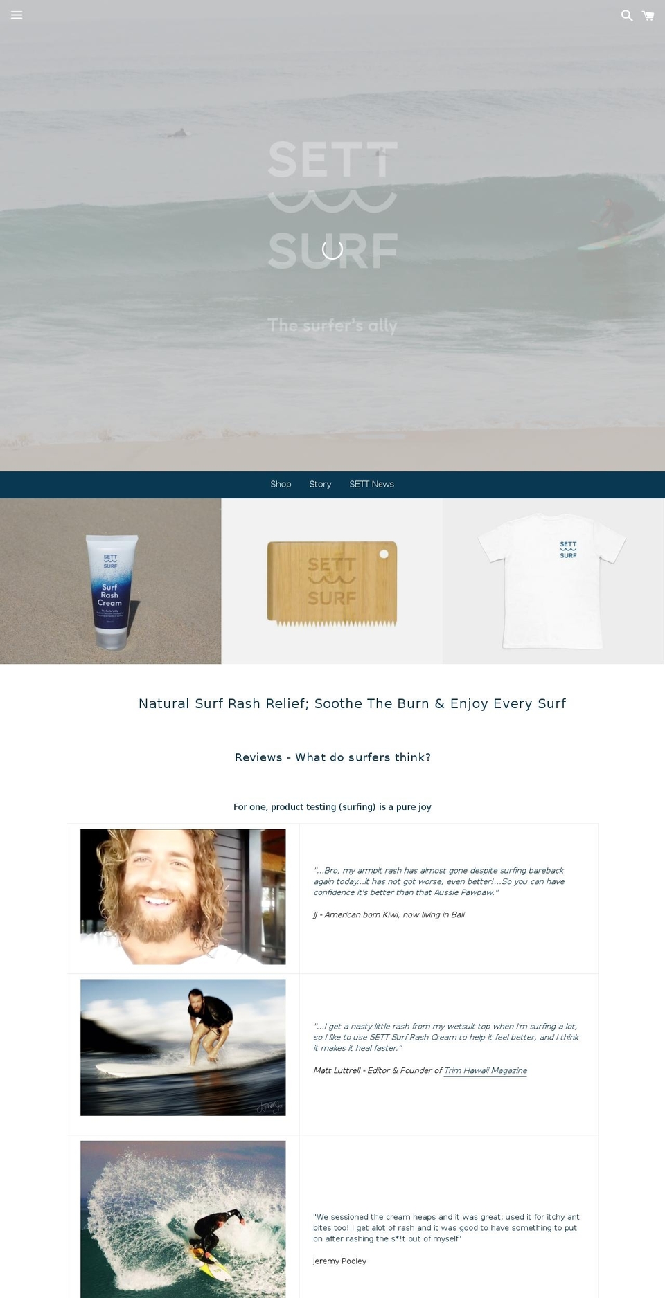 settsurf.com shopify website screenshot