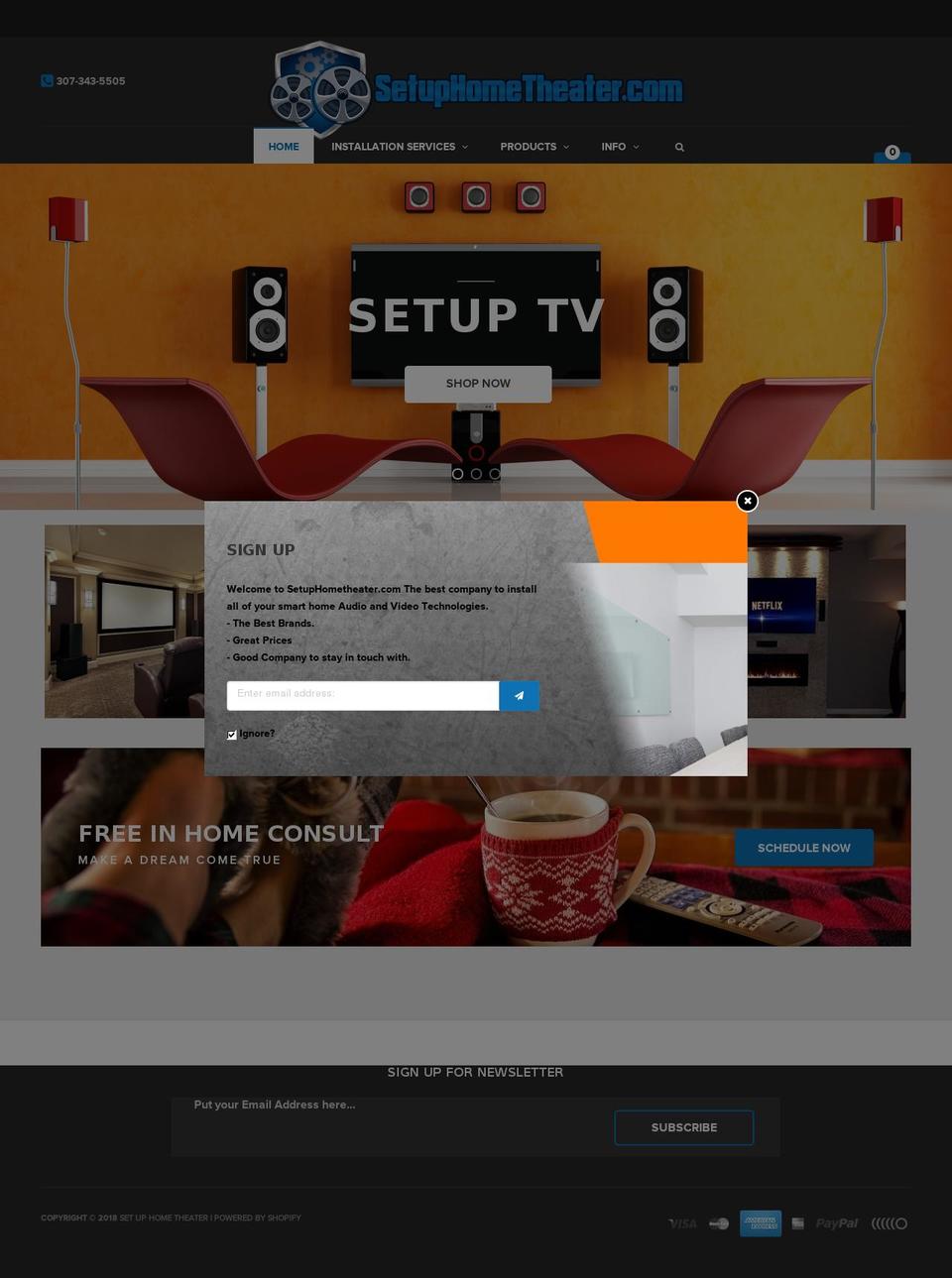 setuphometheater.com — Shopify storefront screenshot