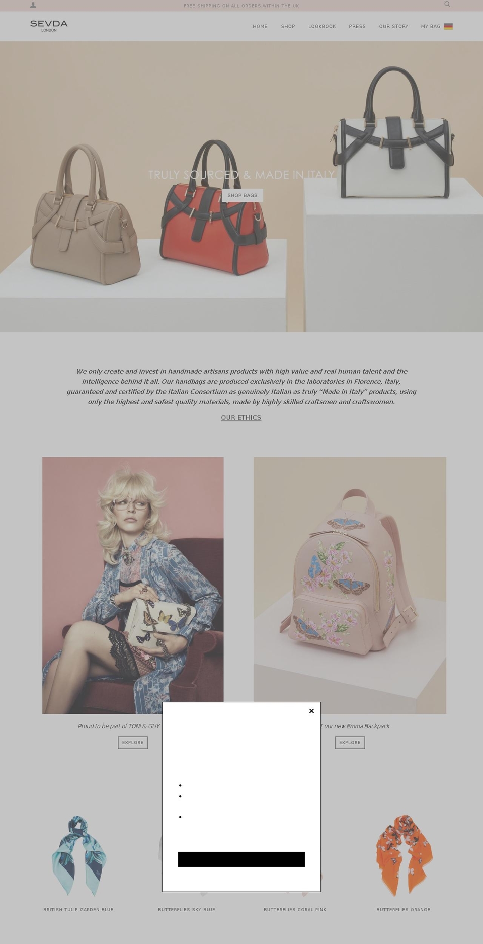 sevdahandbags.com — Shopify storefront screenshot