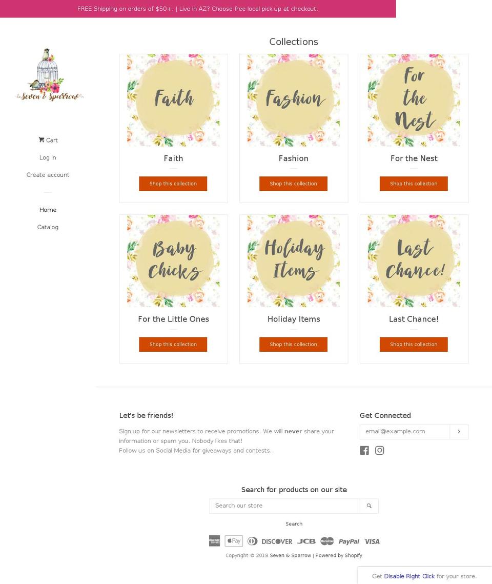 sevenandsparrow.com — Shopify storefront screenshot