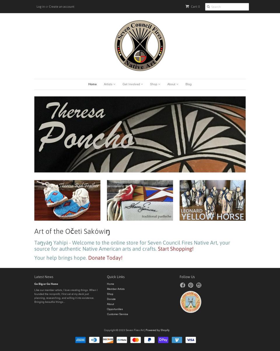 sevenfiresart.com shopify website screenshot