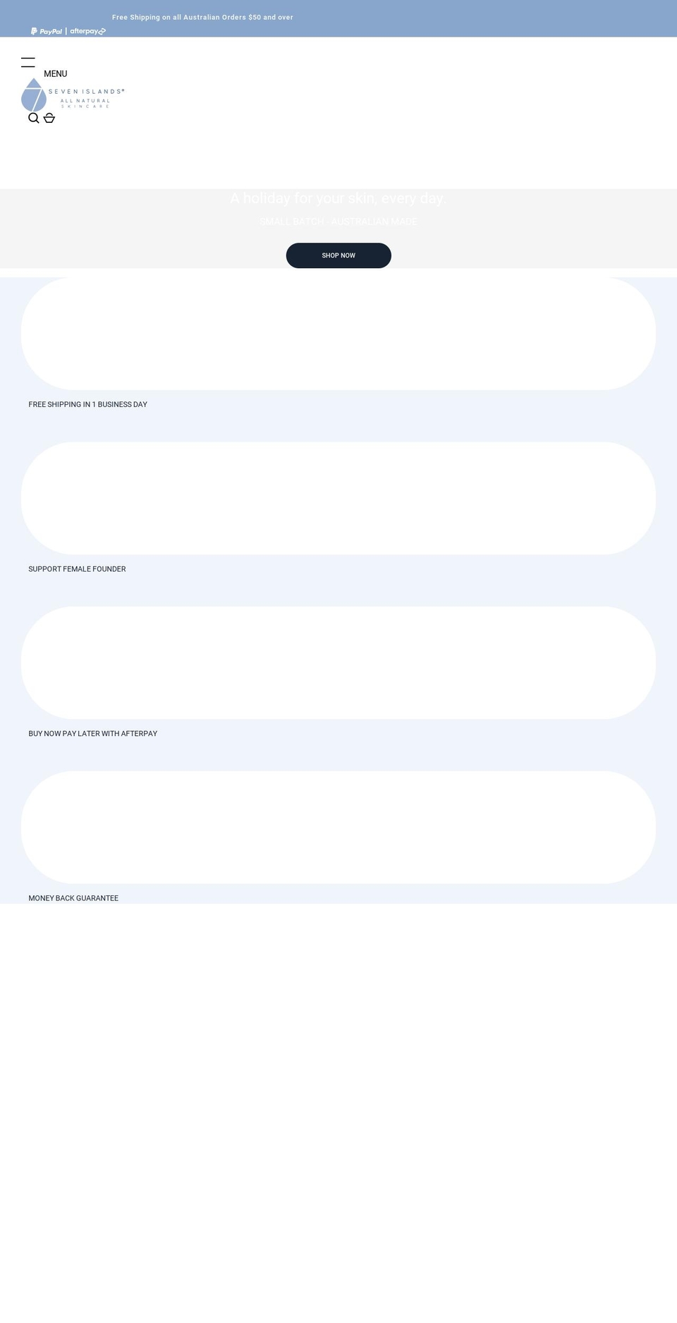 sevenislandsskincare.com.au shopify website screenshot