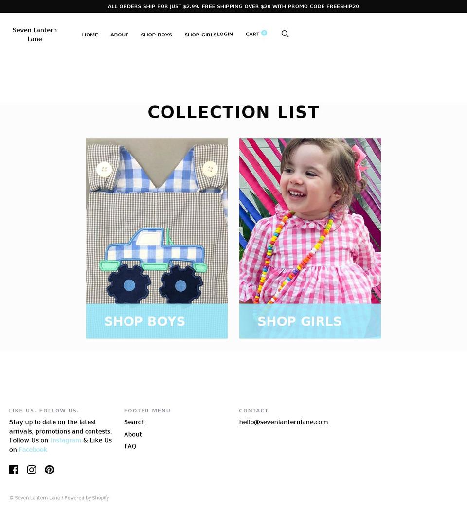 sevenlanternlane.com shopify website screenshot