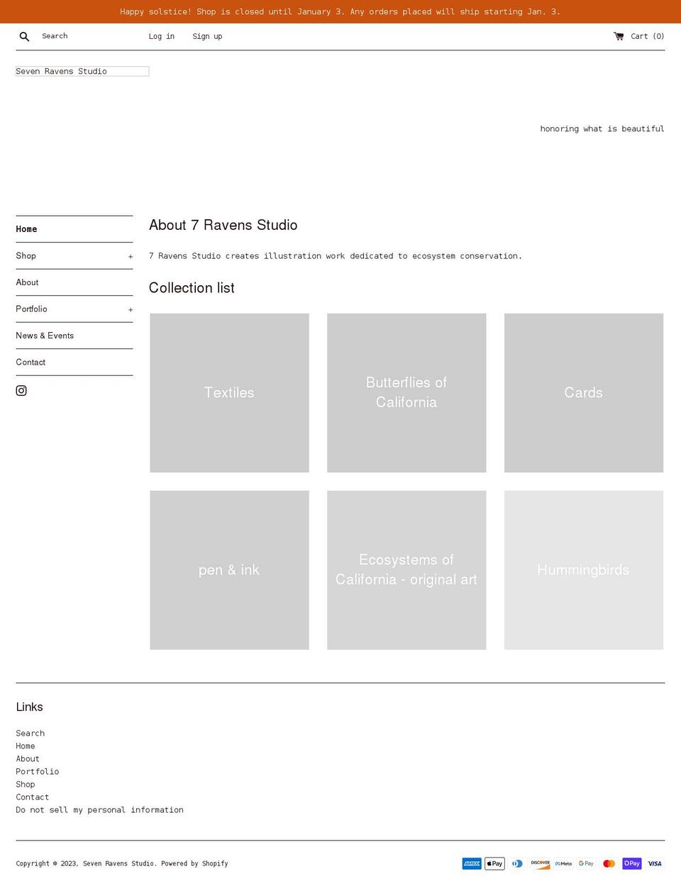 sevenravensstudio.com shopify website screenshot