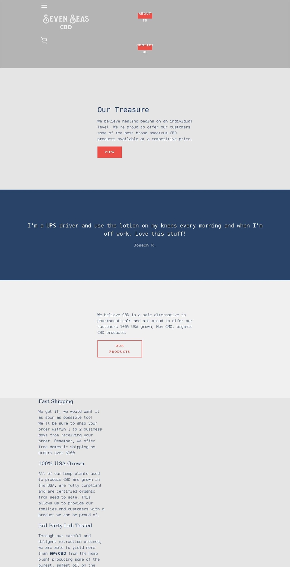 sevenseascbd.com shopify website screenshot