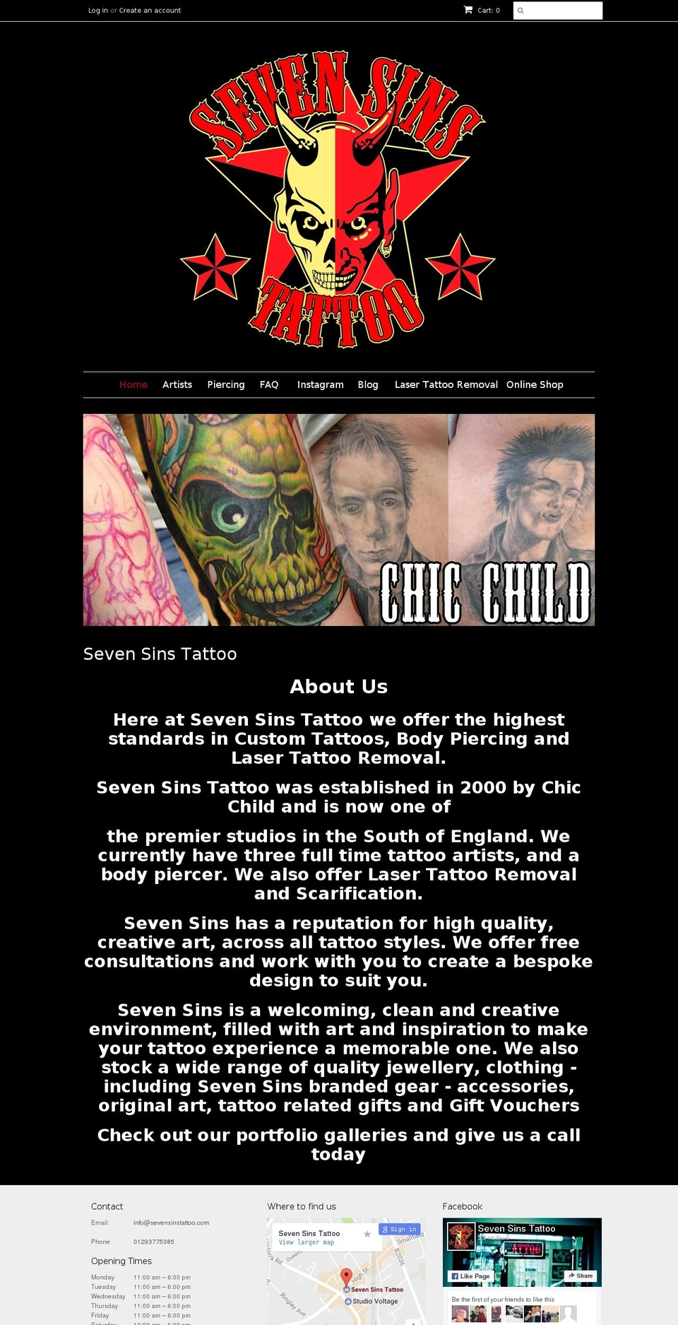 sevensinstattoo.net shopify website screenshot