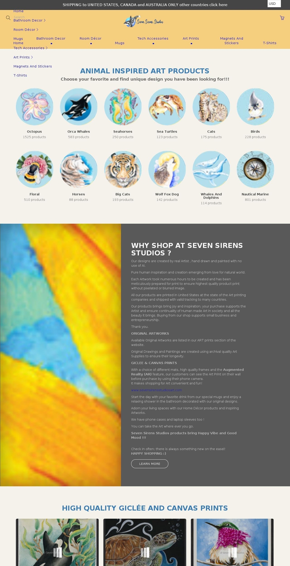 sevensirensstudios.com shopify website screenshot