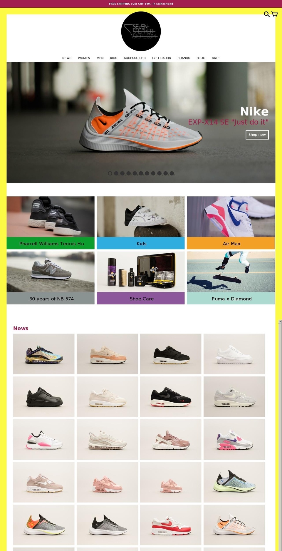 sevensneakerstore.com shopify website screenshot