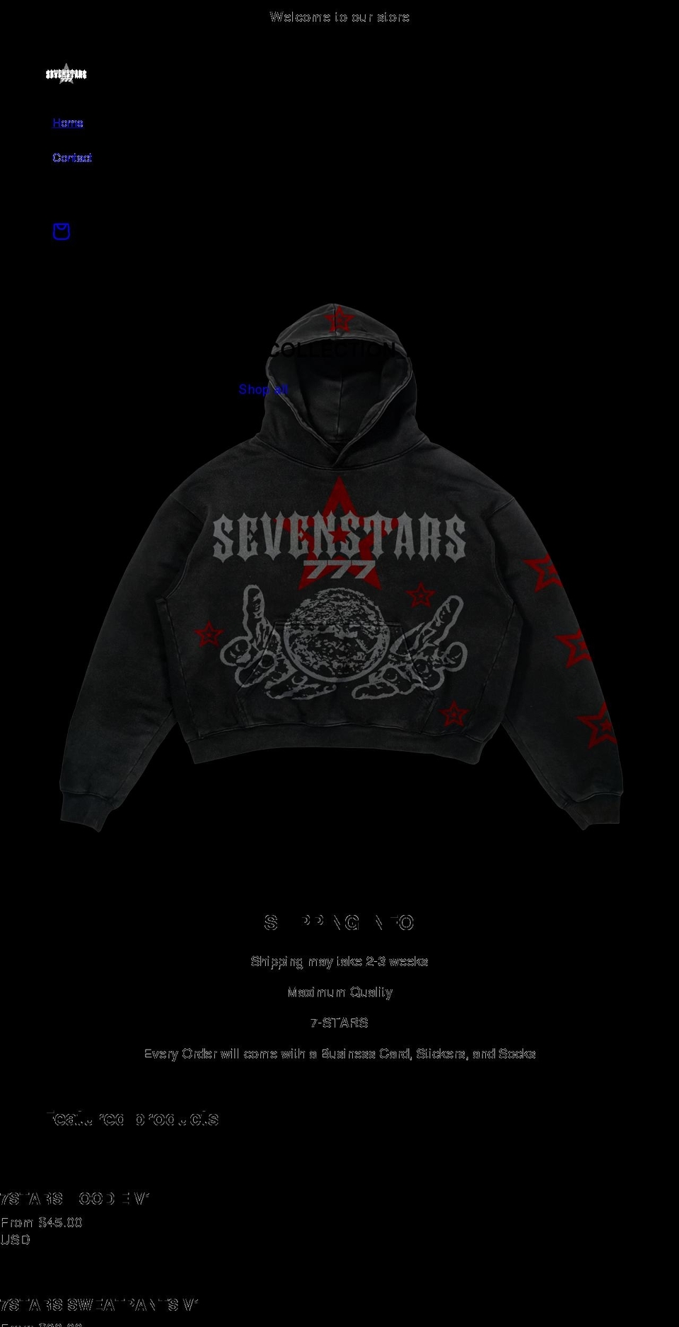 sevenstarsclothing.com shopify website screenshot