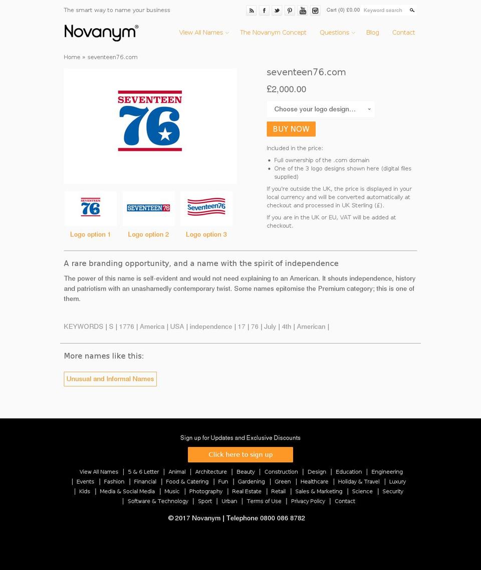 seventeen76.com shopify website screenshot
