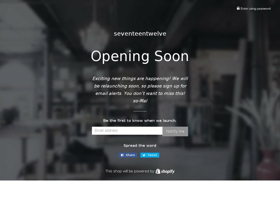 seventeentwelveshop.com shopify website screenshot