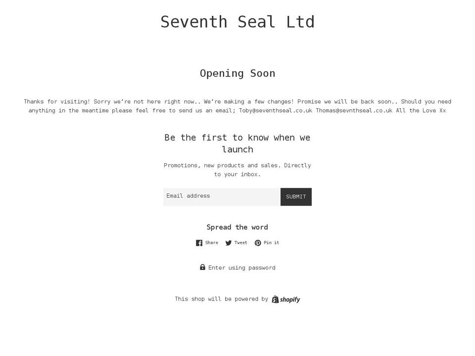 seventhsealstore.co.uk shopify website screenshot