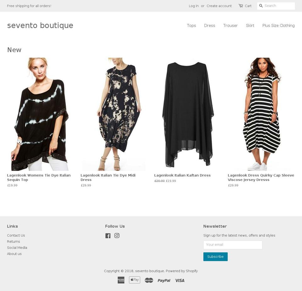 seventoboutique.com — Shopify storefront screenshot