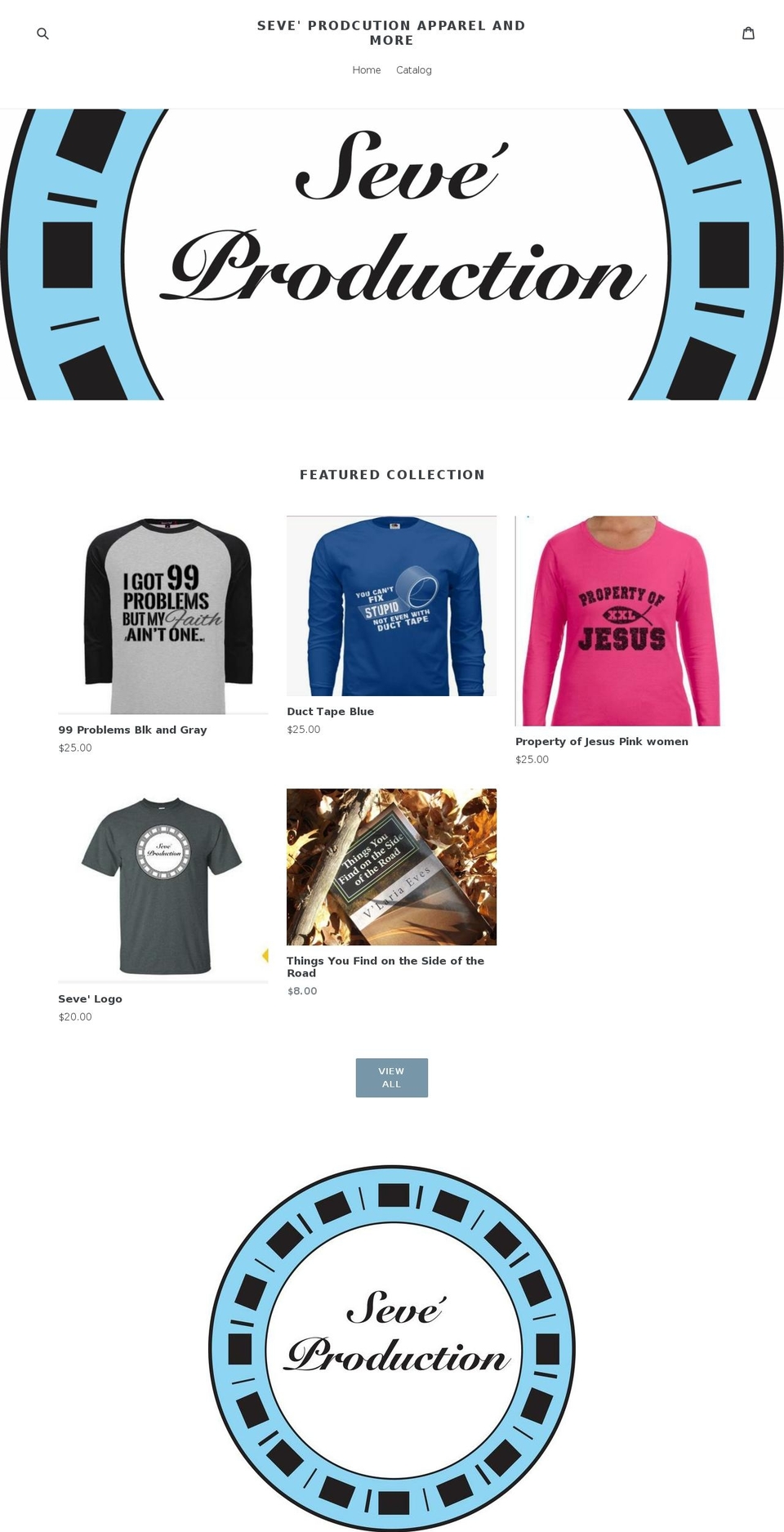 seveproductionapparelandmore.com shopify website screenshot