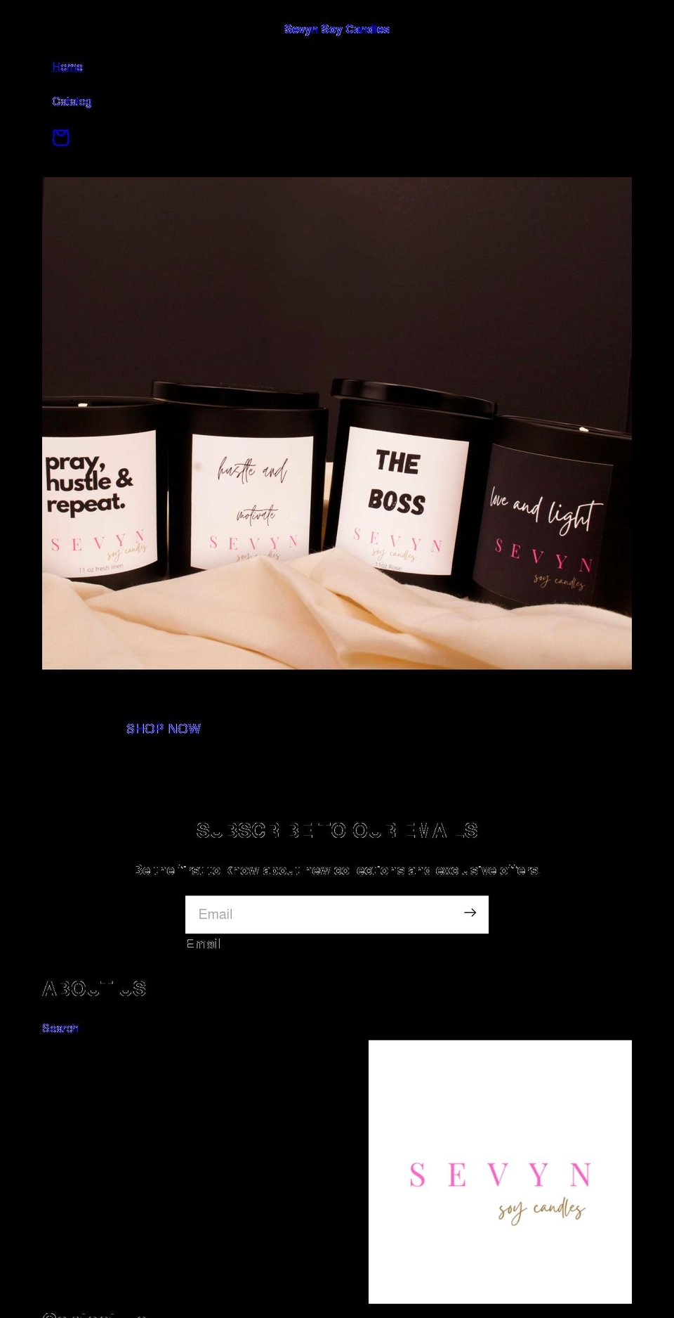 sevynsoycandles.com shopify website screenshot