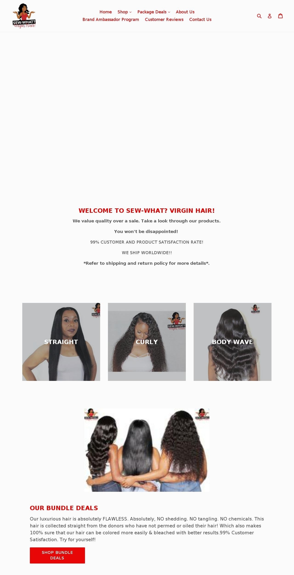 sew-whatvirginhair.com shopify website screenshot