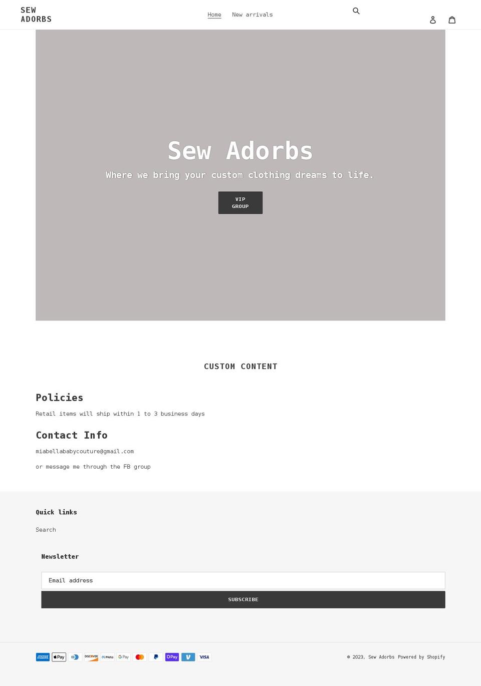 sewadorbsclothing.com shopify website screenshot