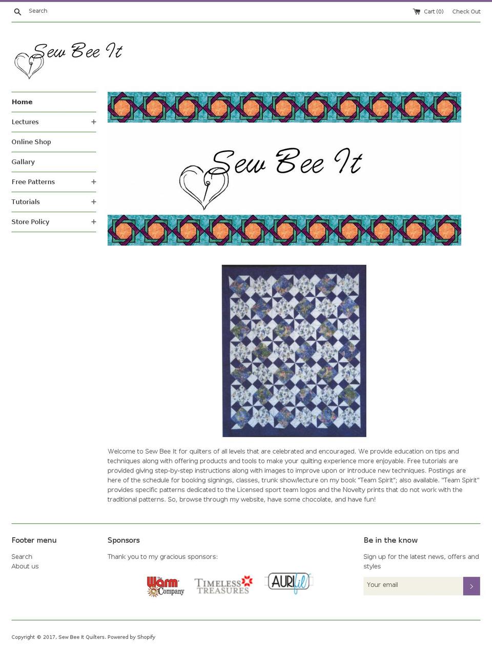 sewbeeitquilters.com shopify website screenshot