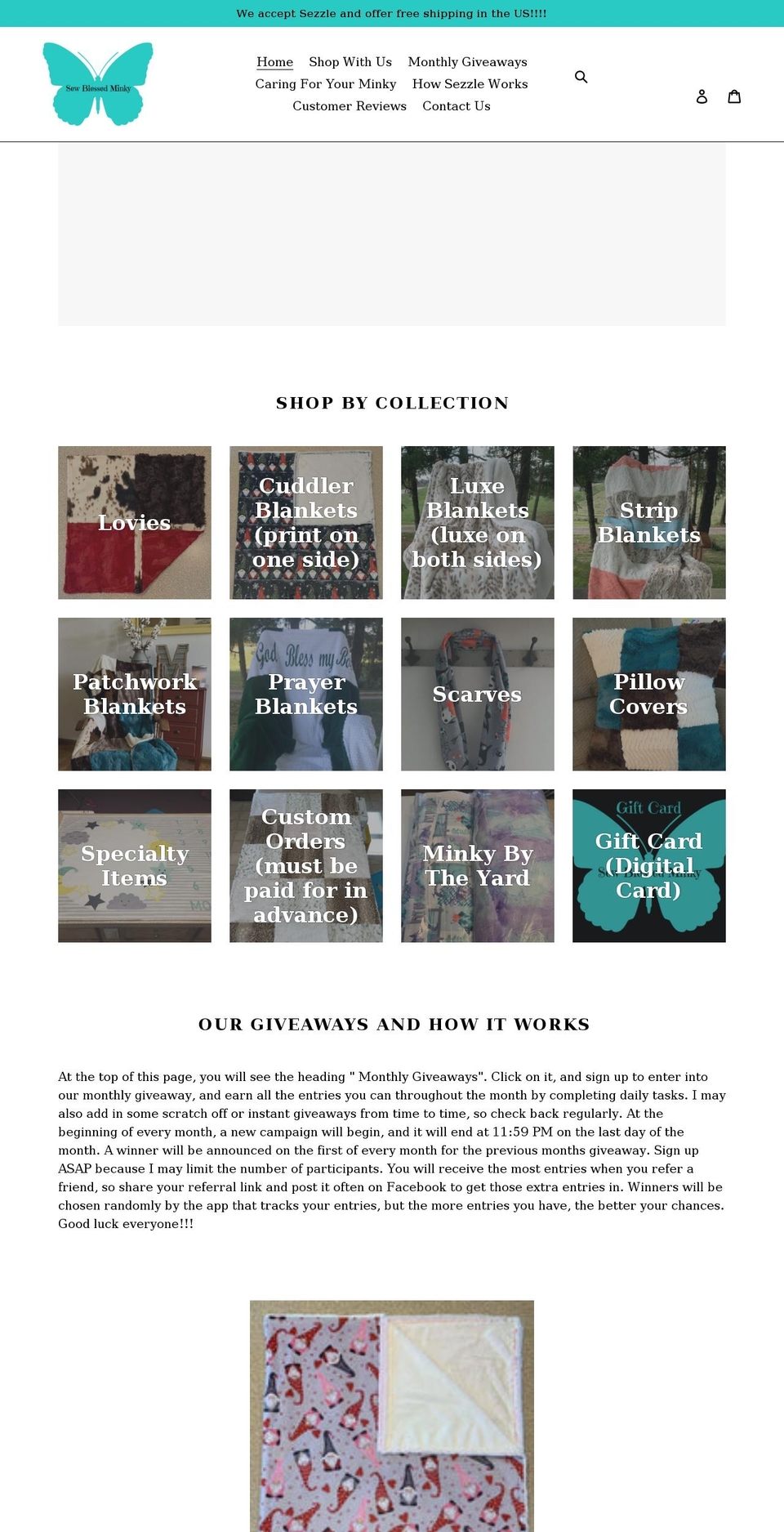 sewblessedminky.com shopify website screenshot