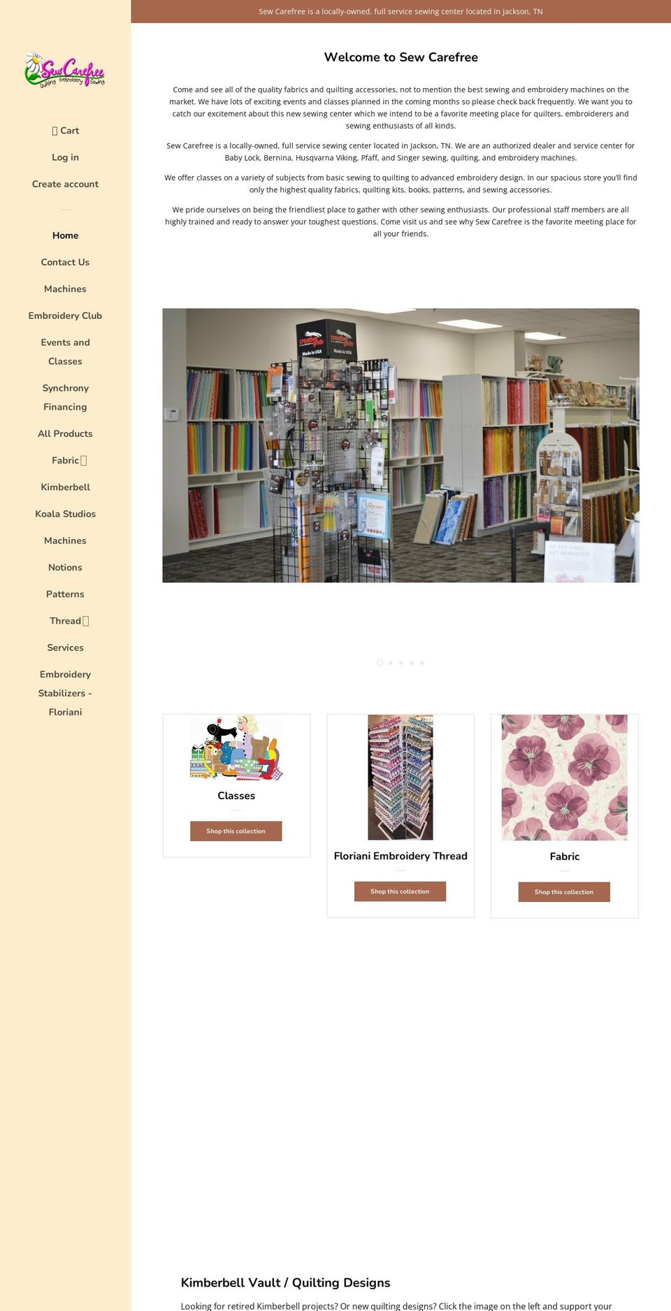 sewcarefree.com shopify website screenshot