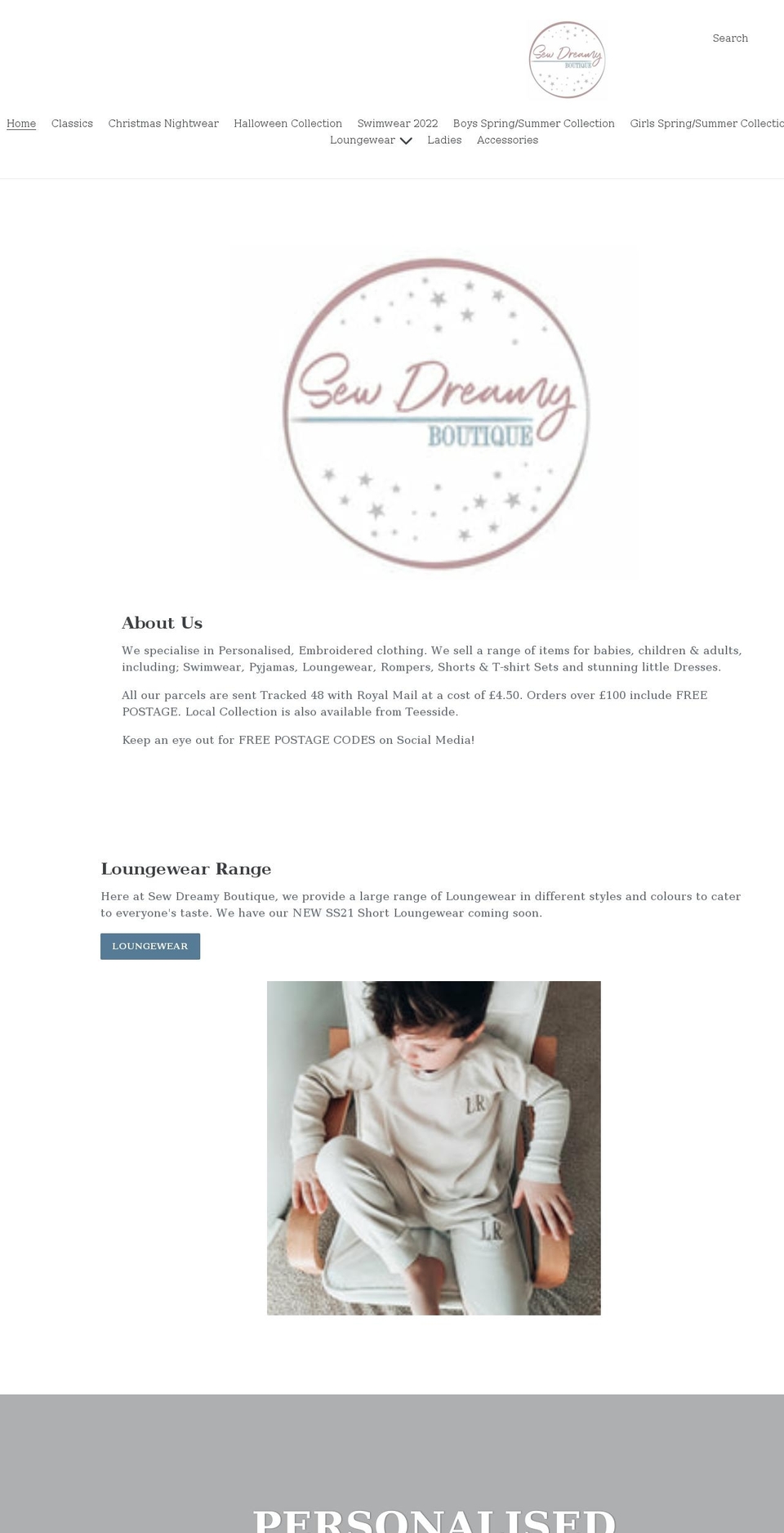 sewdreamyboutique.co.uk shopify website screenshot