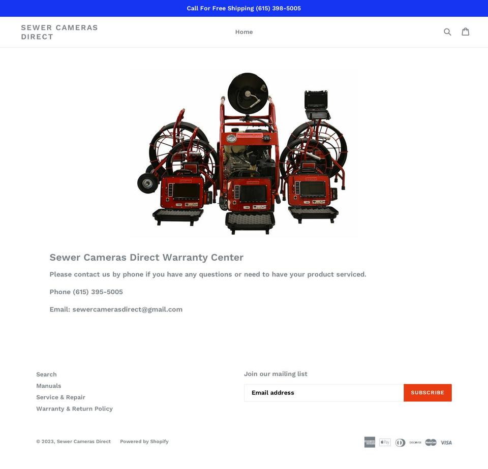 sewercamerasdirect.com shopify website screenshot