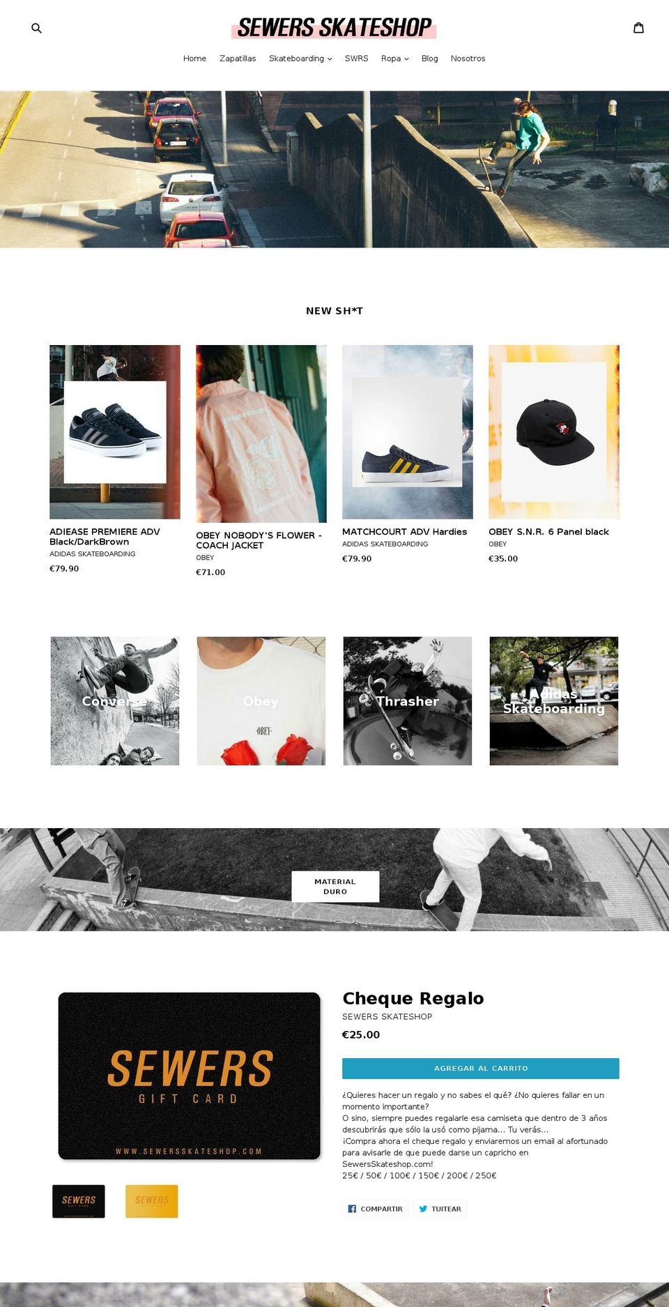 sewersskateshop.com shopify website screenshot
