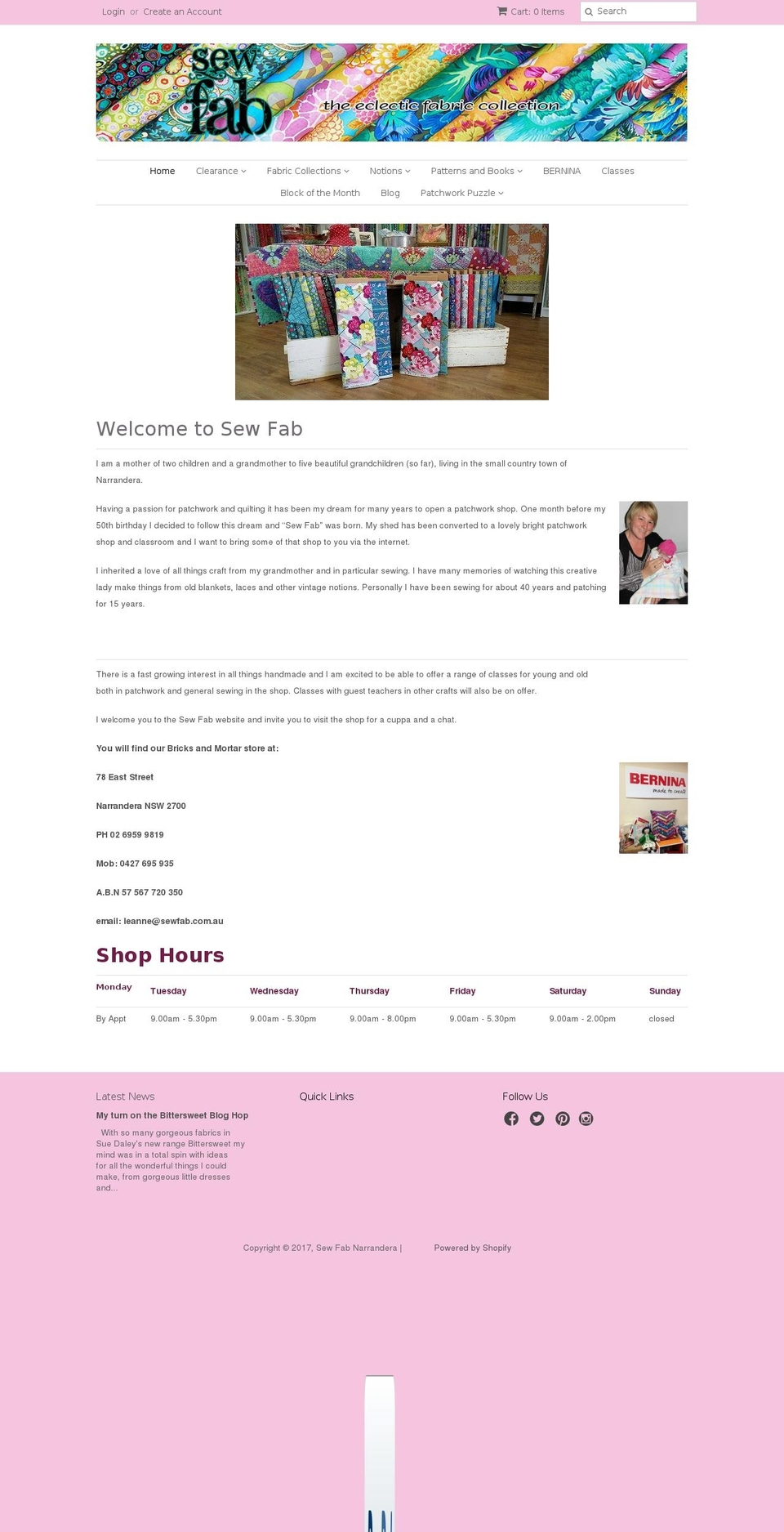 sewfab.com.au shopify website screenshot