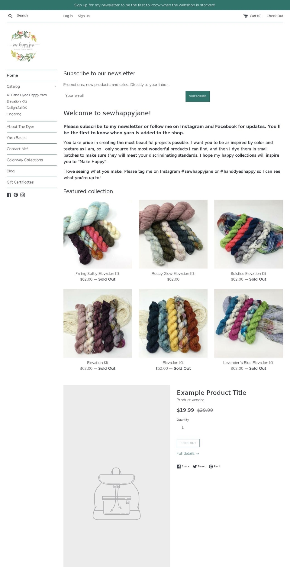 sewhappyjane.com — Shopify storefront screenshot