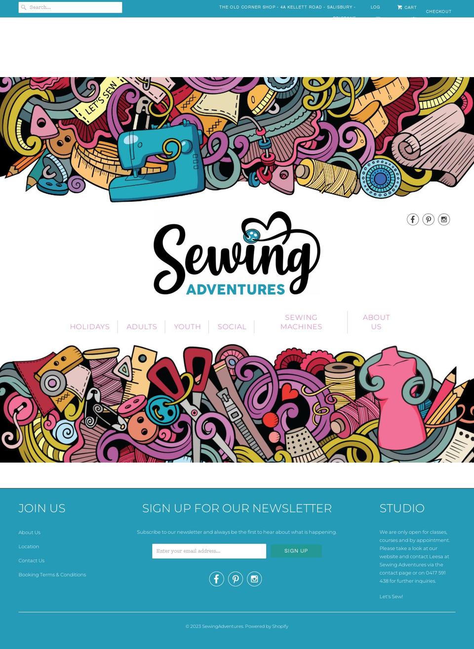 sewingadventures.com.au shopify website screenshot