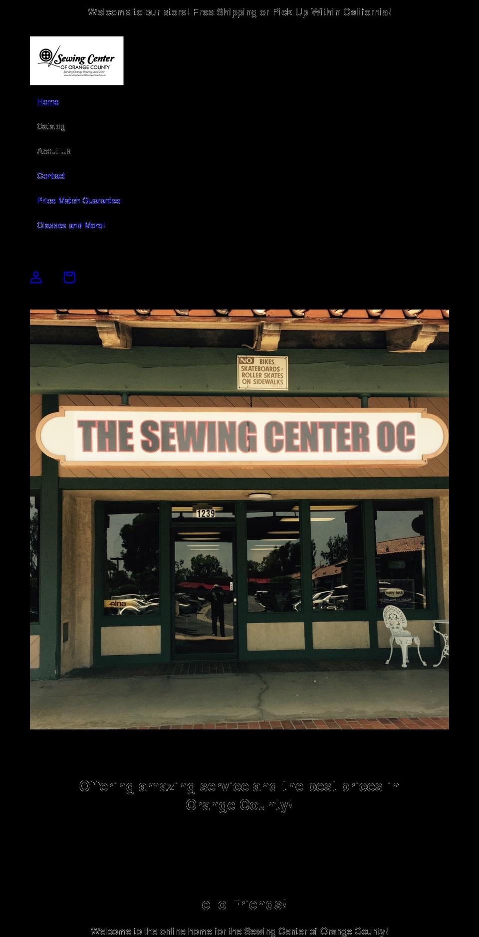 sewingcenteroforangecounty.com shopify website screenshot