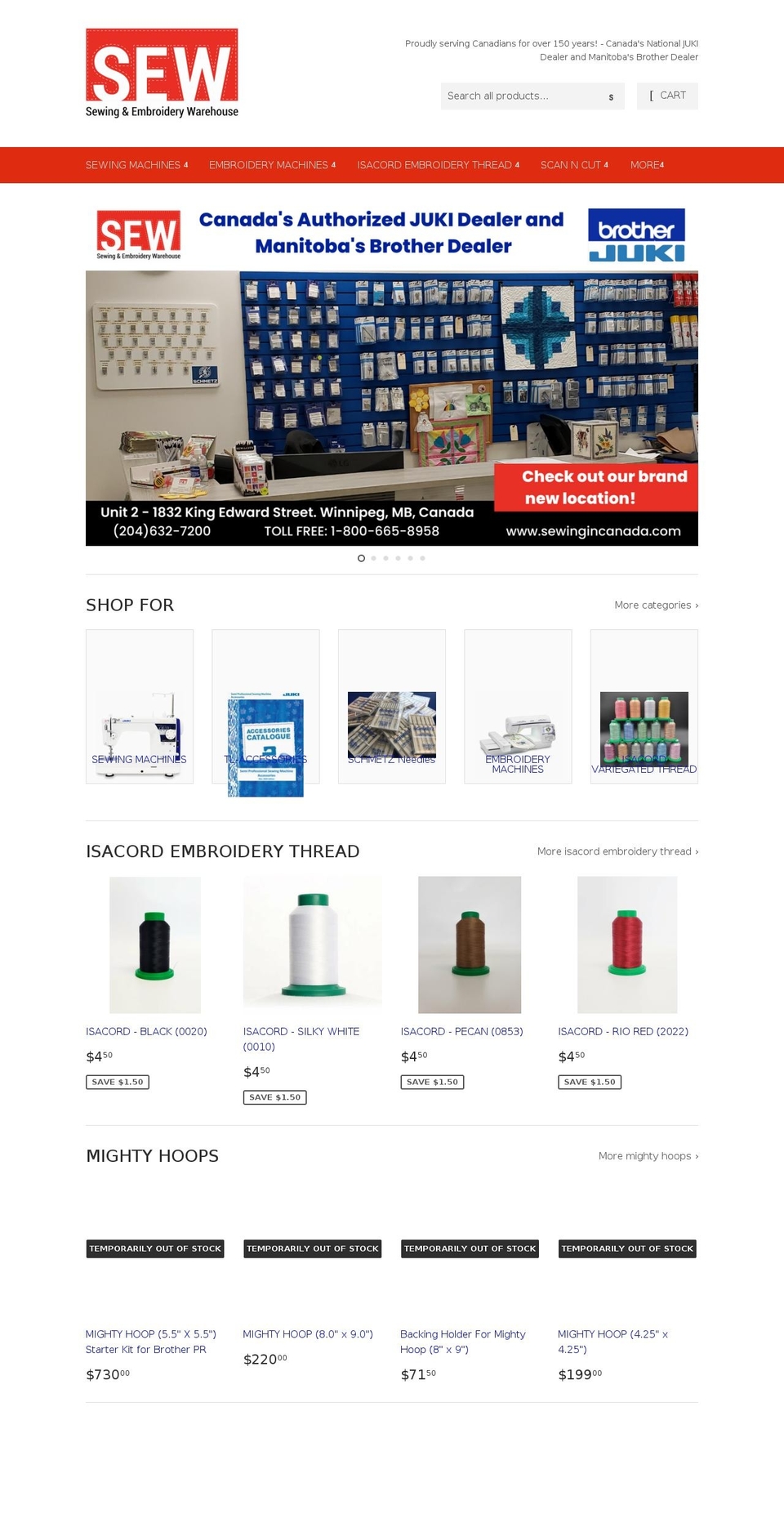 sewingincanada.com shopify website screenshot