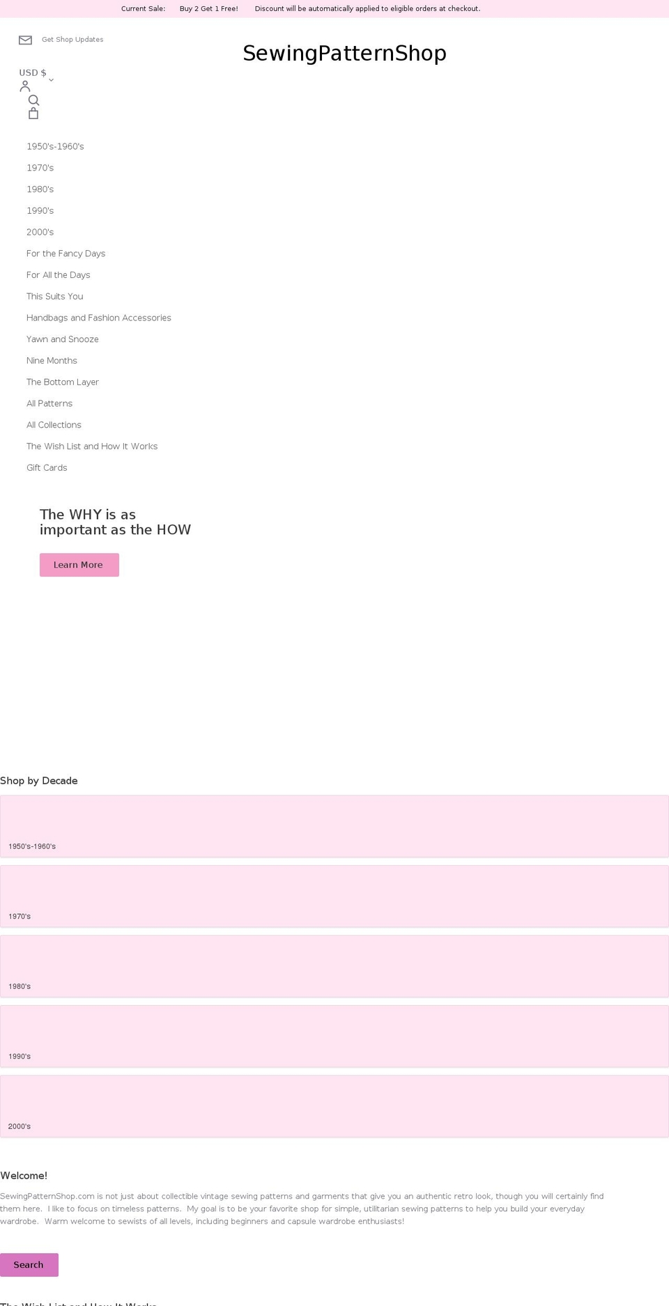 sewingpatternshop.com shopify website screenshot