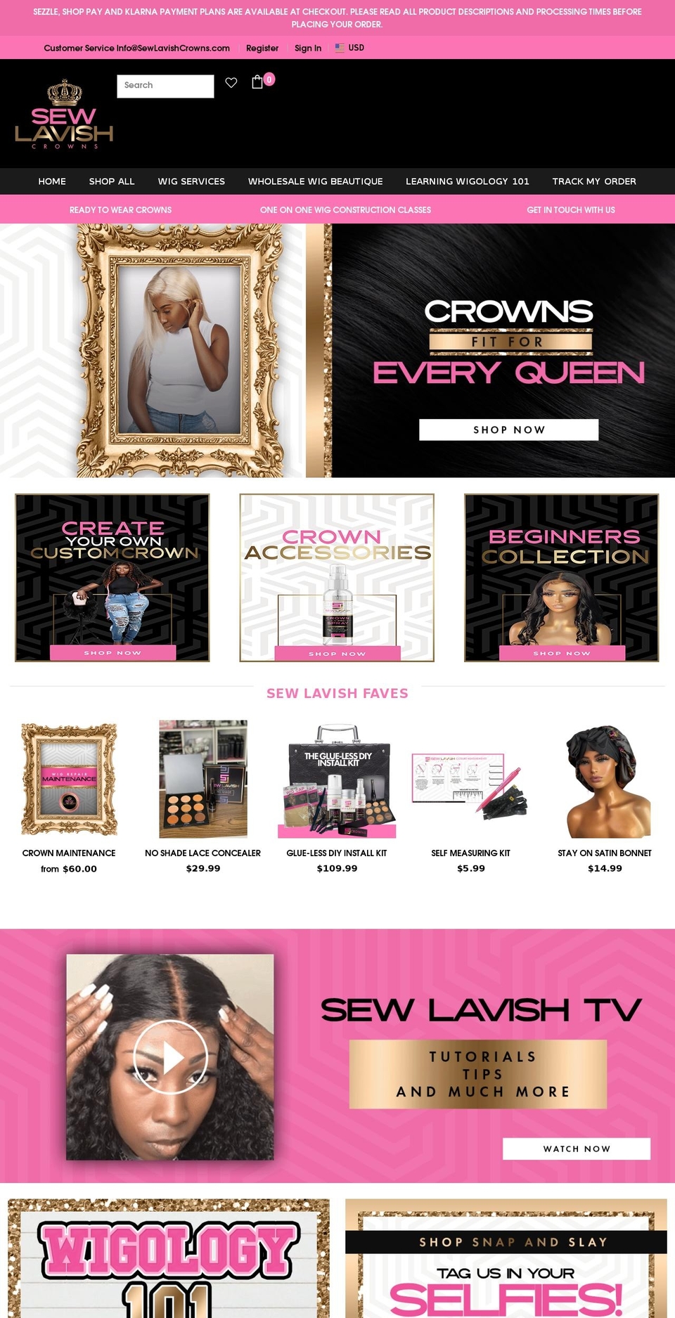 sewlavishcrowns.com shopify website screenshot