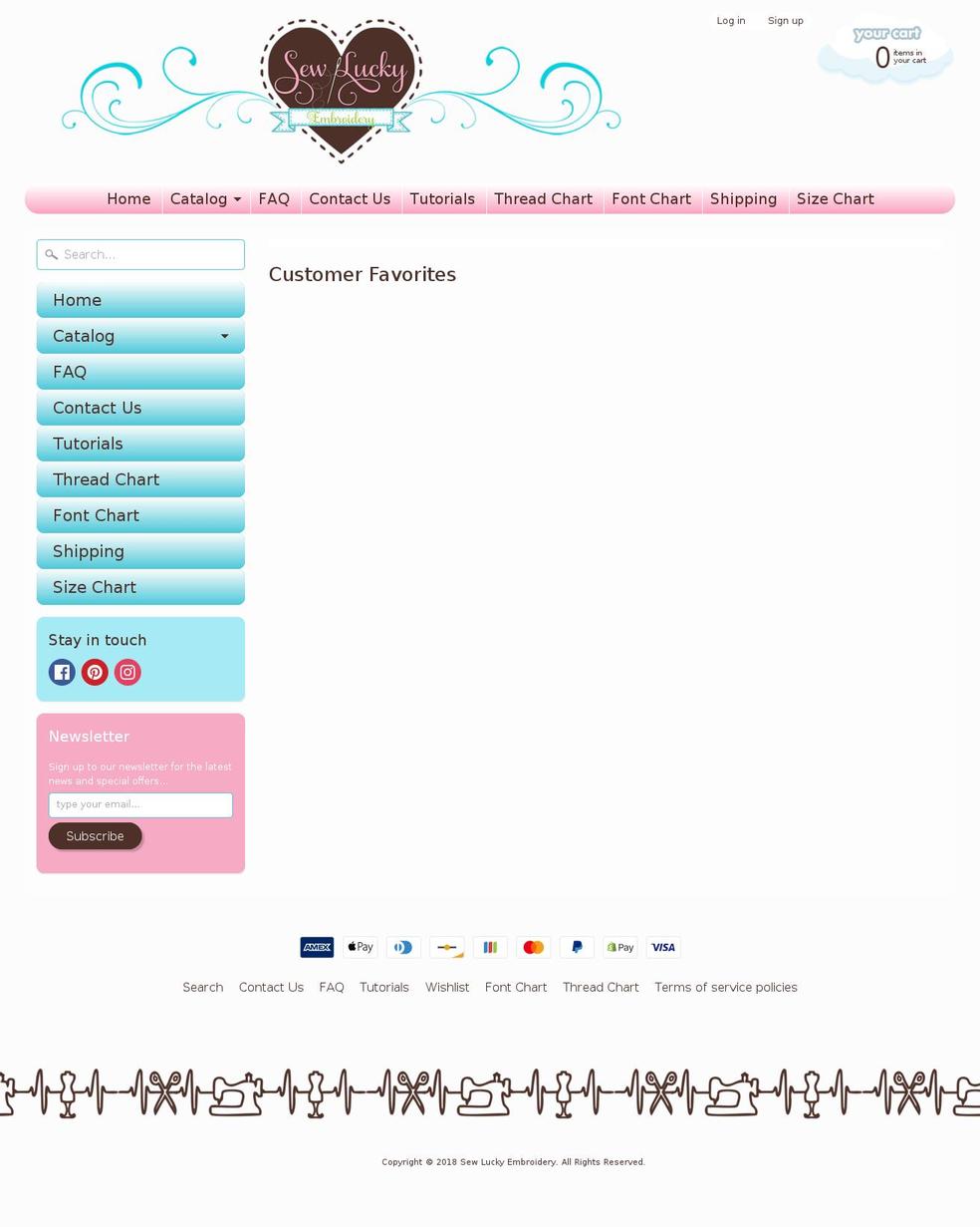 sewluckyembroidery.com — Shopify storefront screenshot