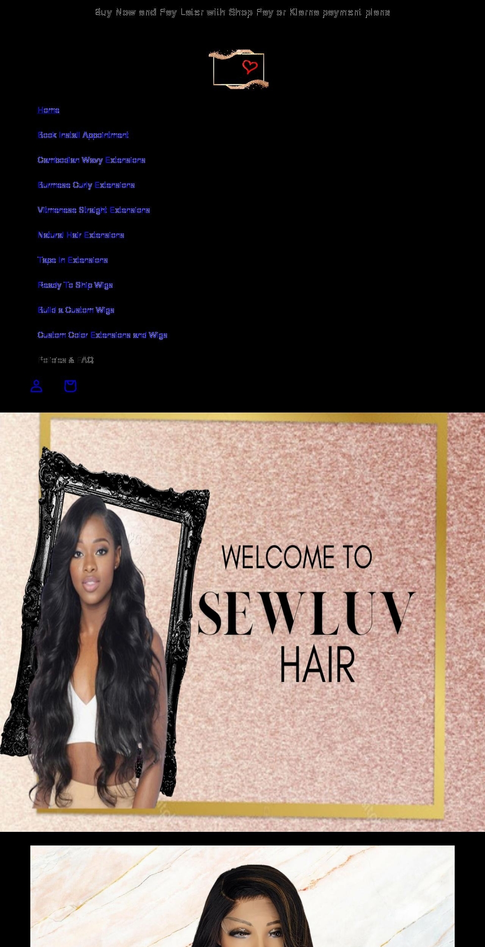 sewluvhair.com shopify website screenshot