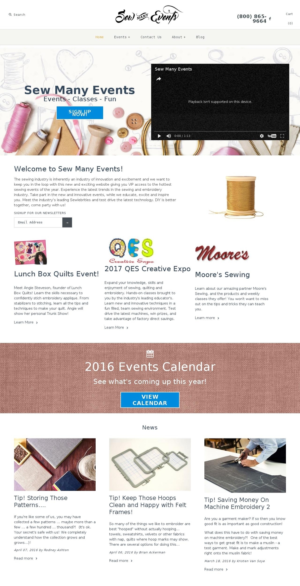 sewmanyevents.com shopify website screenshot