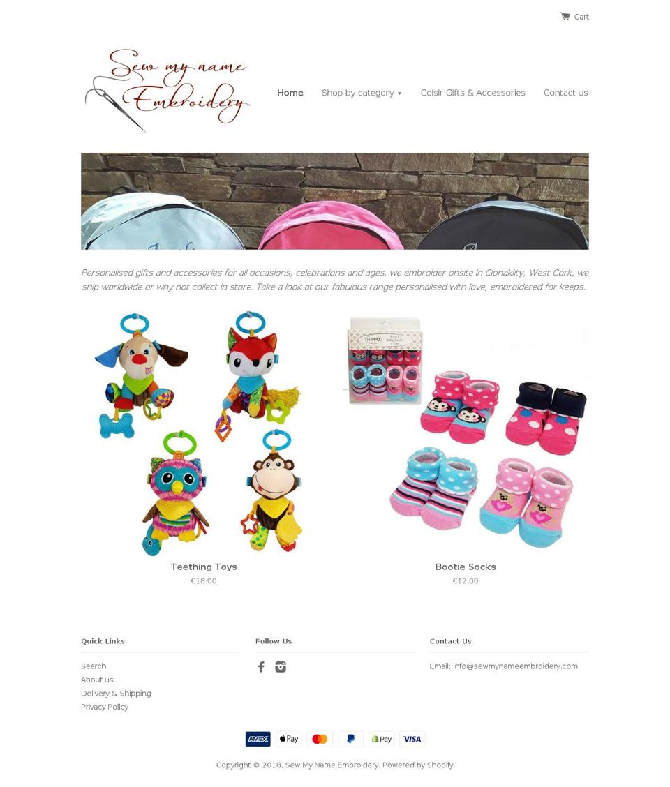 sewmynameembroidery.com shopify website screenshot