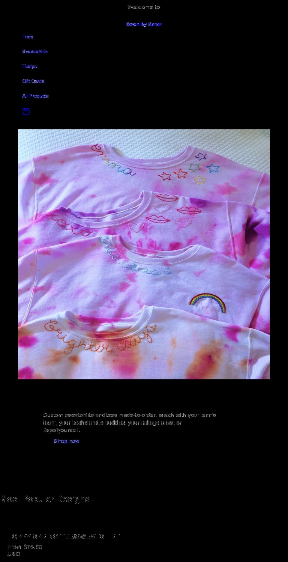 sewnbysarah.com shopify website screenshot