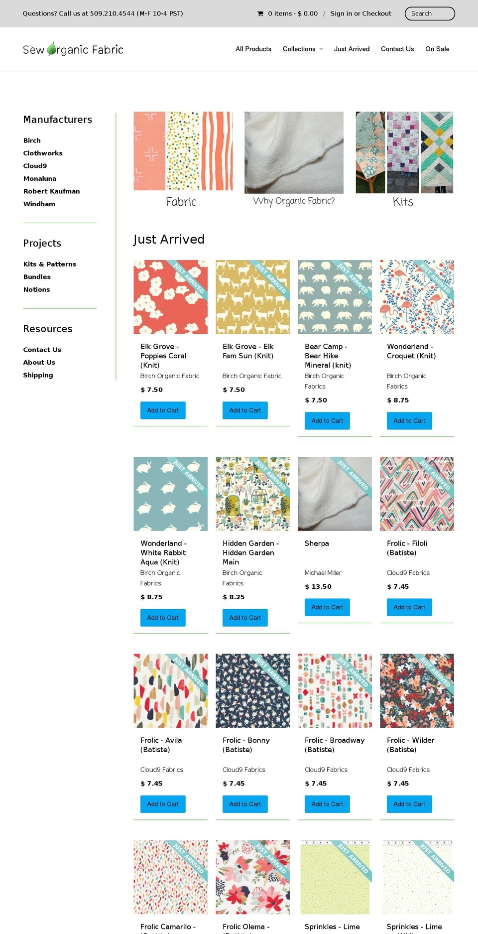 seworganicfabric.com shopify website screenshot