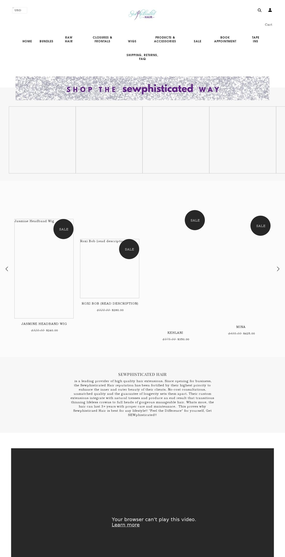 sewphisticatedhair.com shopify website screenshot