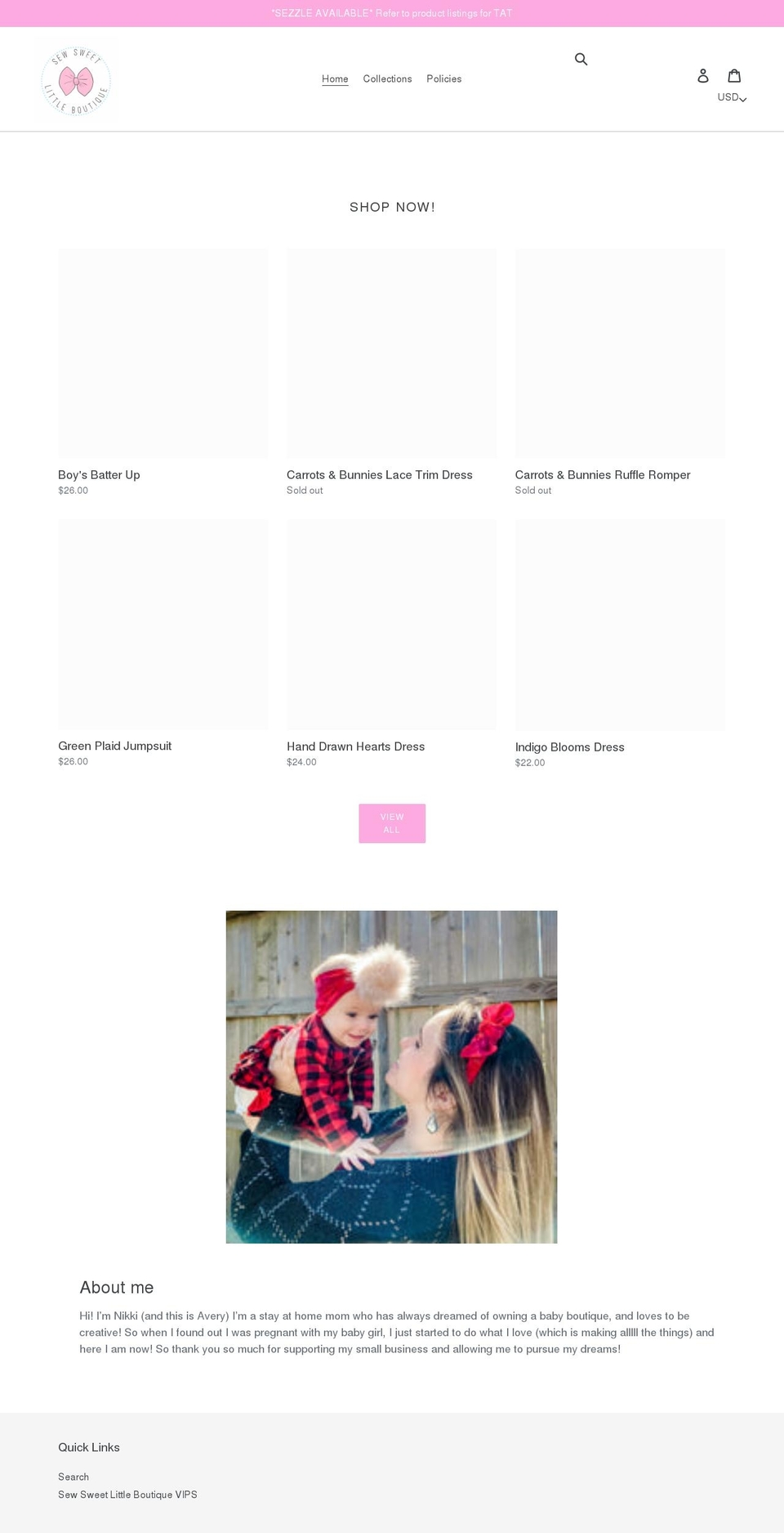 sewsweetlittleboutique.com shopify website screenshot
