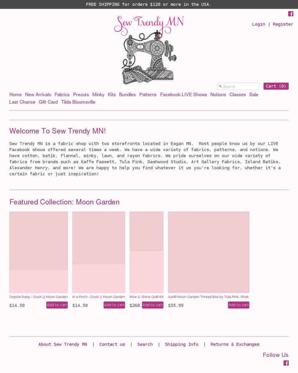sewtrendyminkydesigns.com — Shopify storefront screenshot