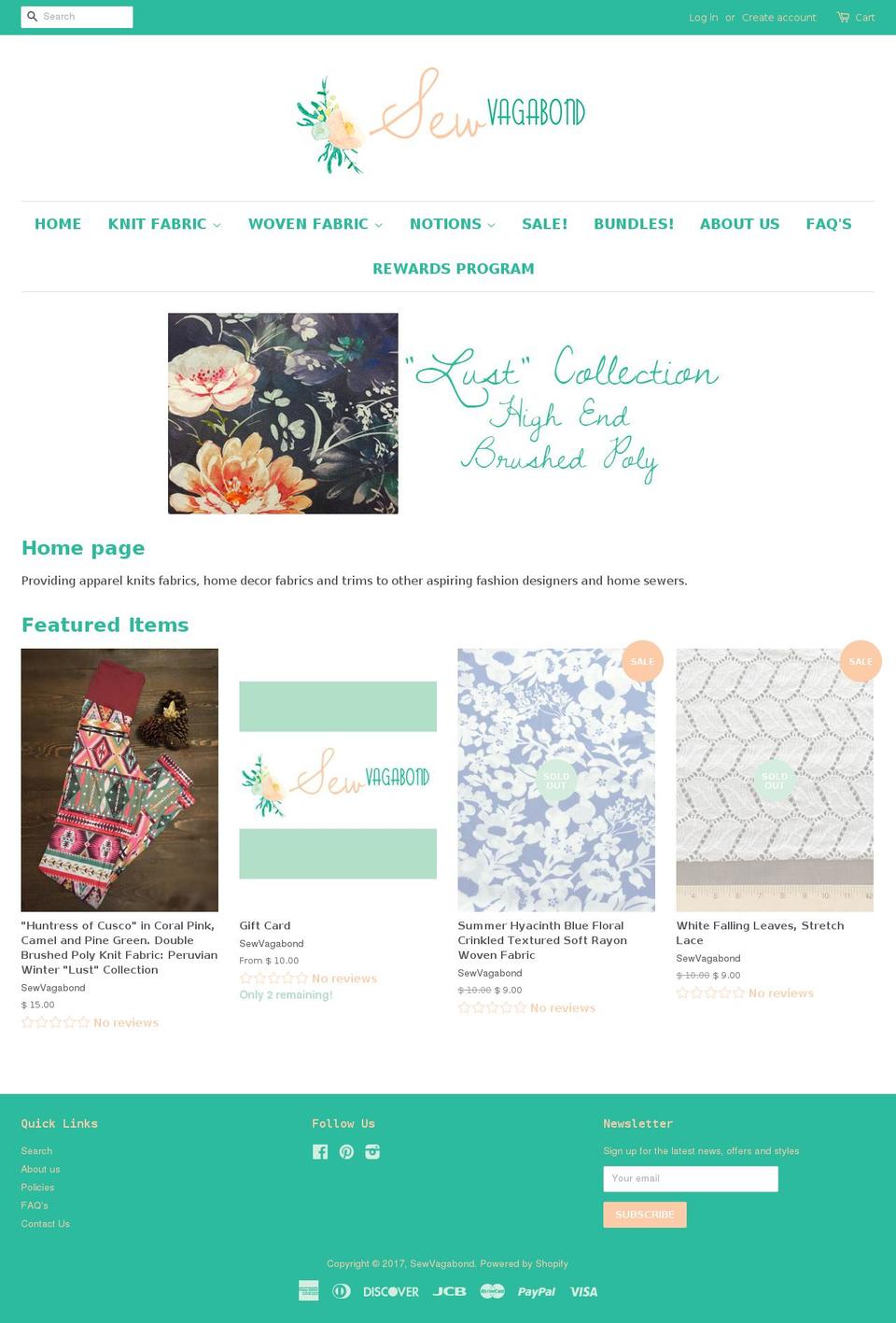 sewvagabondshop.com shopify website screenshot