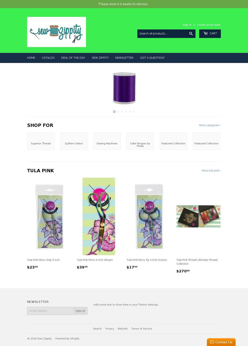 sewzippityfabrics.com — Shopify storefront screenshot